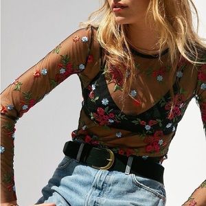 sheer long sleeve embroidered top